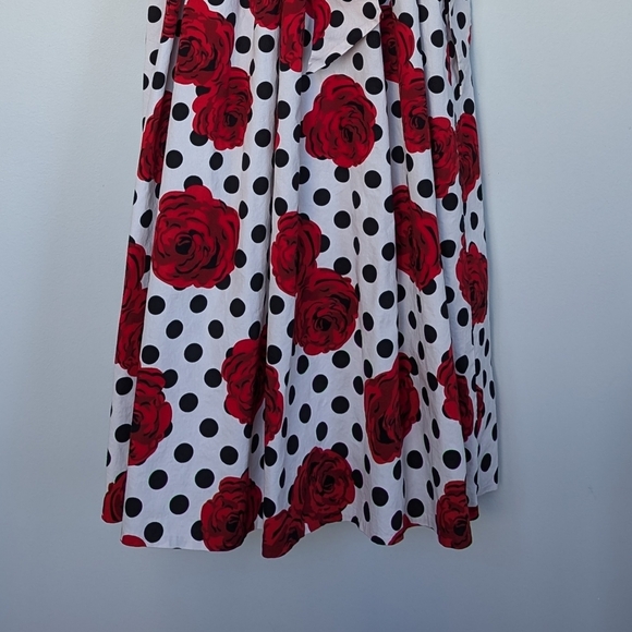 Dainty Jewells Floral Polka Dot Maxi Dress ¾ Sleeve Full Skirt Red Black White S - Picture 5 of 16